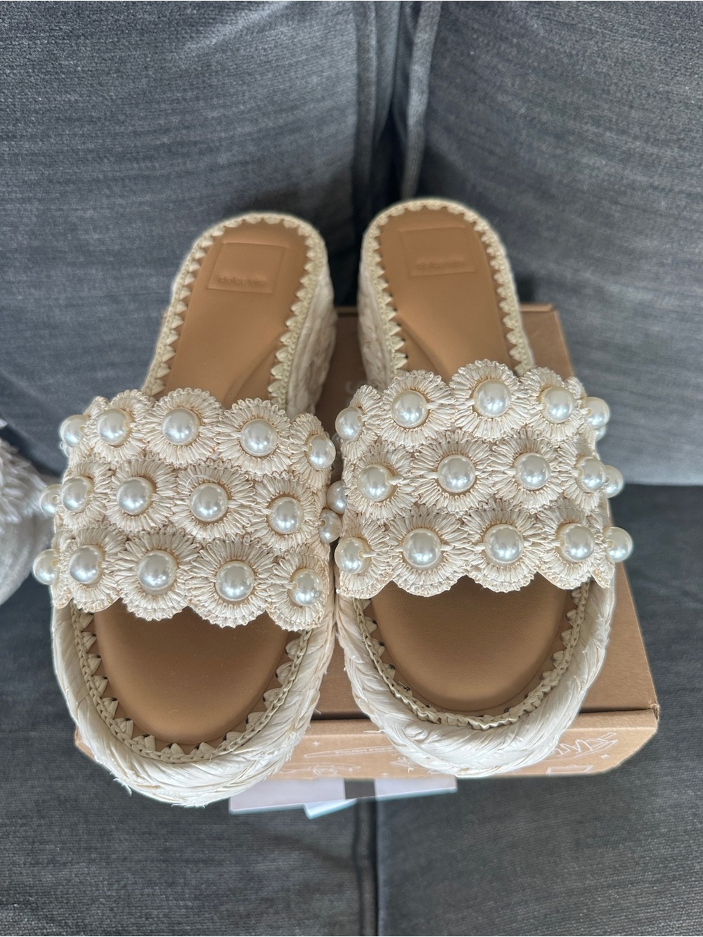 Dolce Vita Cream Pearl-Embellished Slide Mules